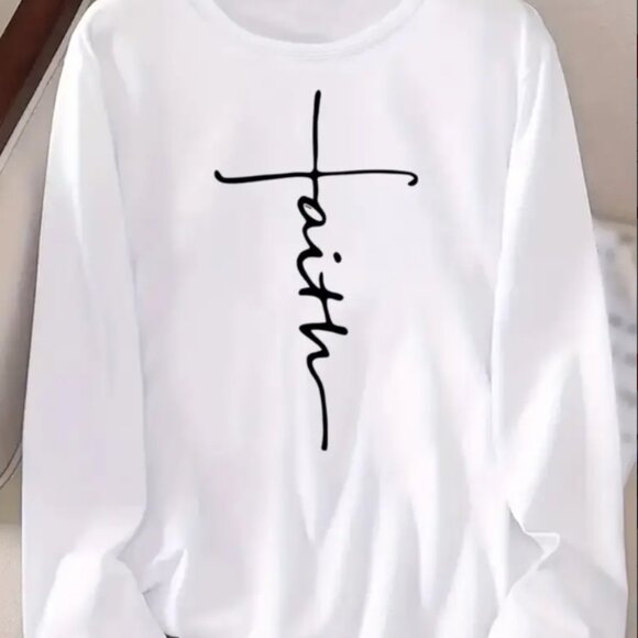 50% SALE TODAY - Women's Elegant Faith Shirt - Long Sleeve, White Size L - Picture 2 of 3